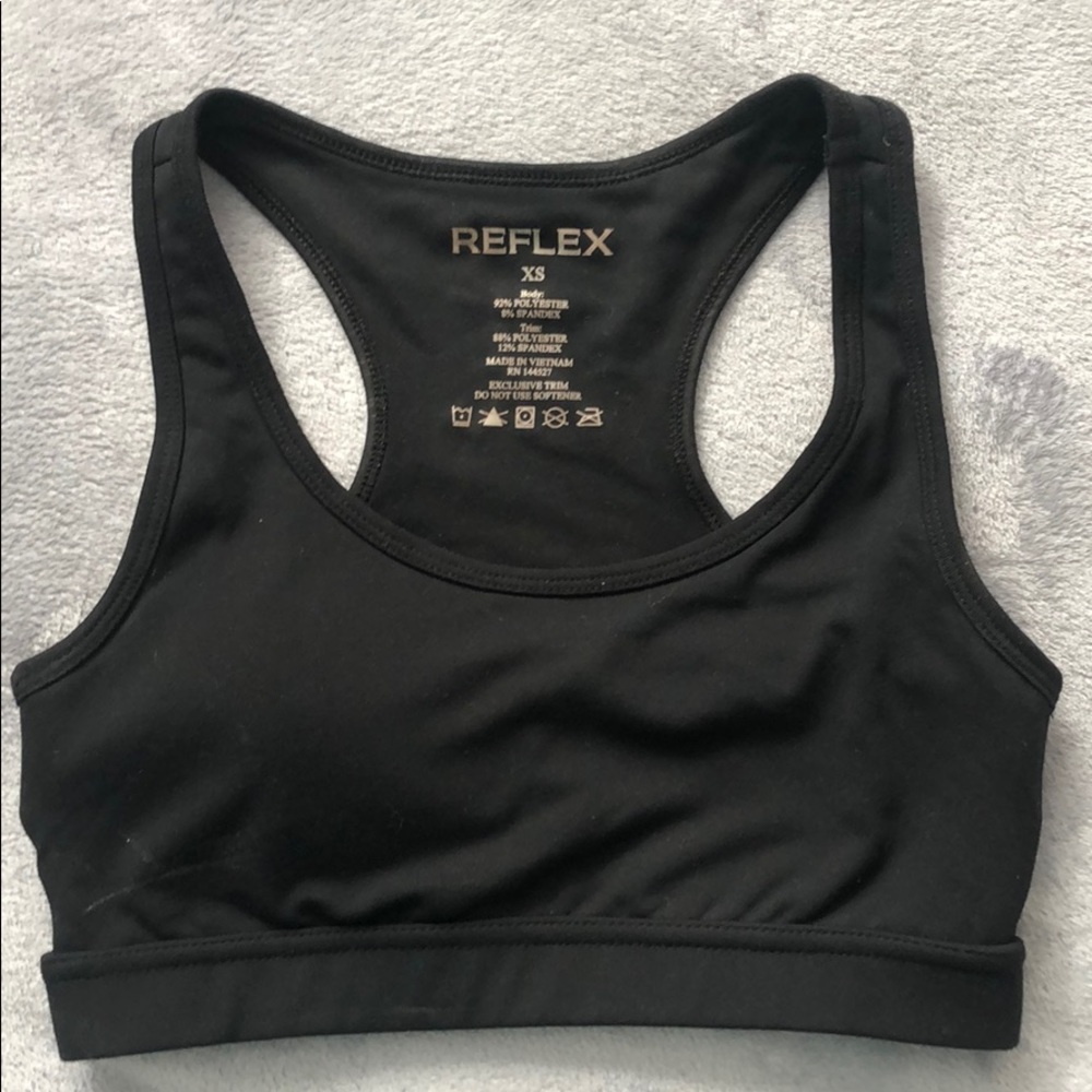 Black reflex sports bra unlined white criss cross
